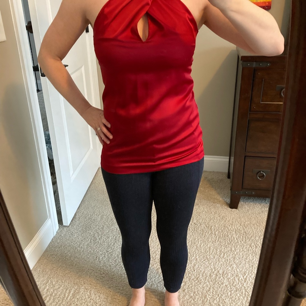 Ann Taylor Silky Red Keyhole Top - size 0